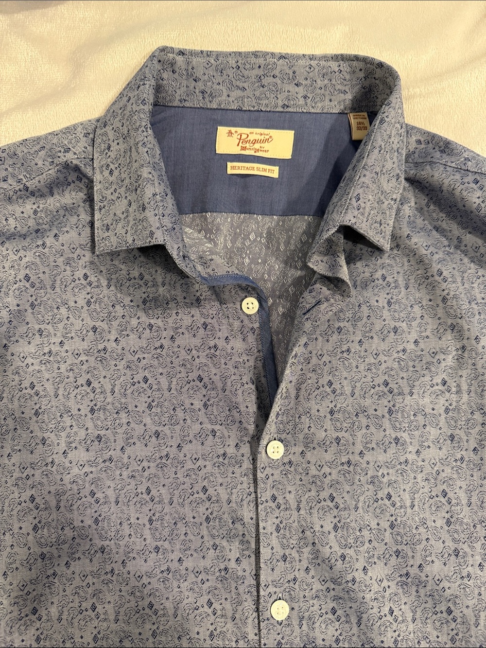 Original Penguin Men's Light Blue Paisley Button-Down Shirt - 16.5 32/33